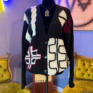 Vintage Black and White Geometric Cardigan